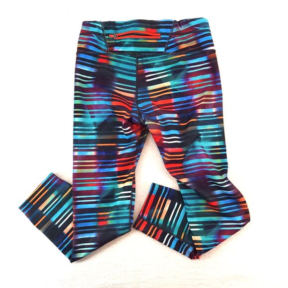 Athleta Womens Multicolor Striped Capri Leggings Size Small Tall Crop Zip Pocket - Picture 2 of 9